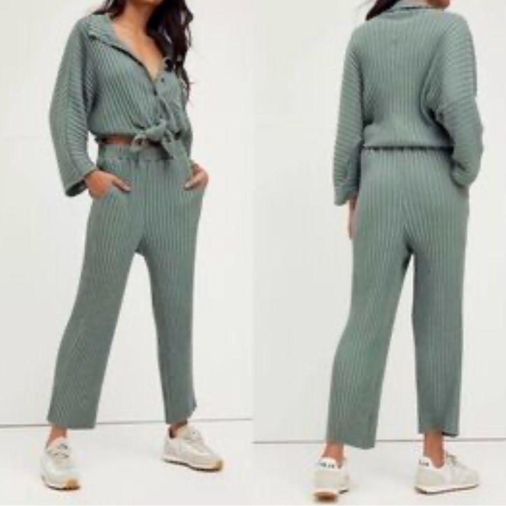 Free People Beach Around the Clock Jumpsuit Turquoise Ribbed Large NWT
